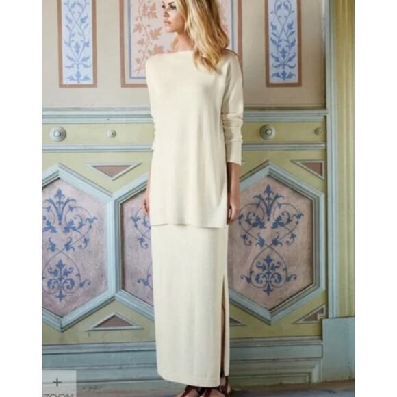 Peruvian Connection Cotton Knit Midi Skirt Women's Small Cream Side Slit - Picture 1 of 8